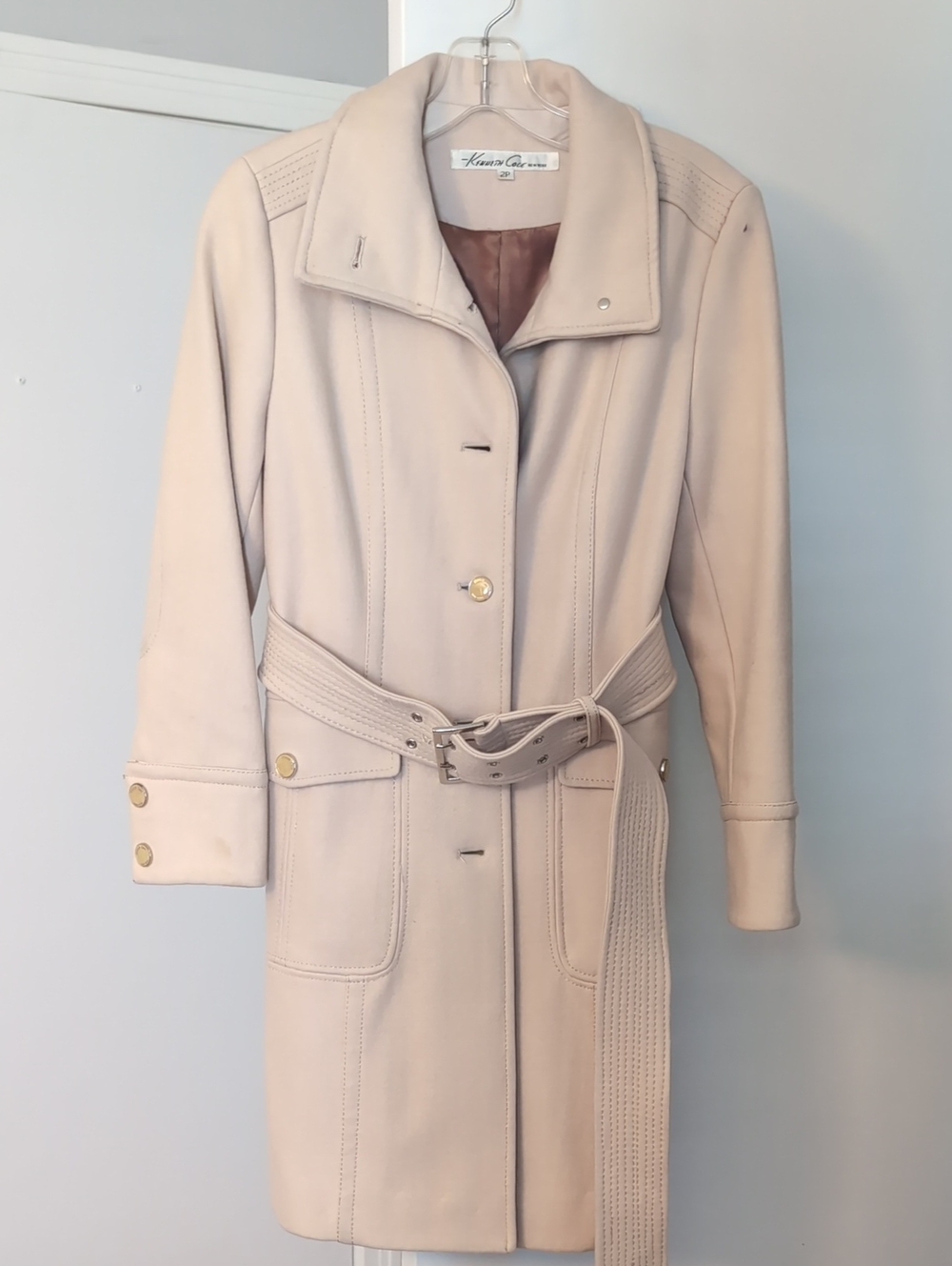 Kenneth Cole New York Light Cream Belted Trench Coat